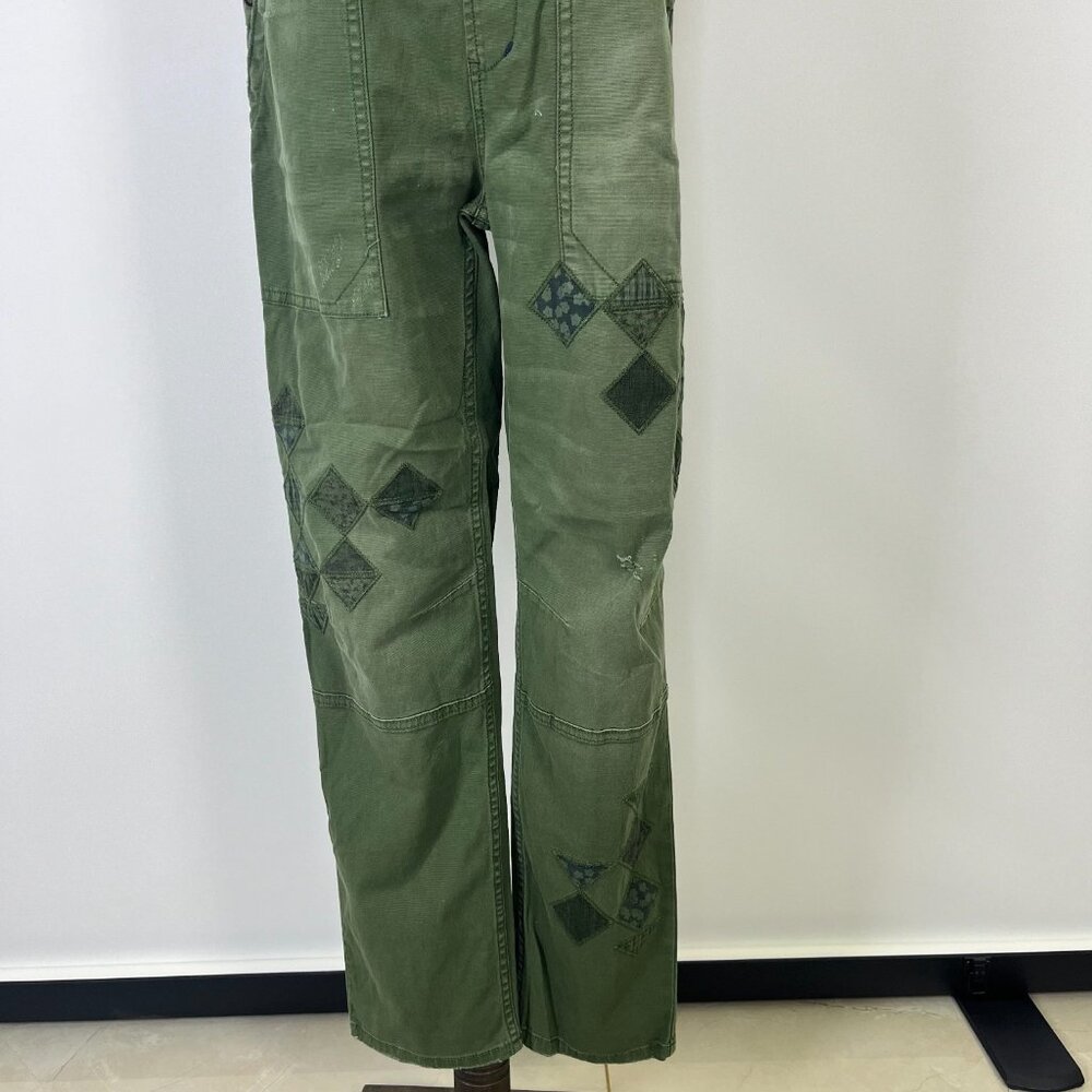 NWOT Anthropologie Pilcro Wanderer Patchwork Overalls Size 29 Green Cotton Blend - Picture 4 of 14